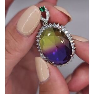 🆕️ Simulated Tourmaline, Simulated Emerald and CZ Pendant in Silvertone